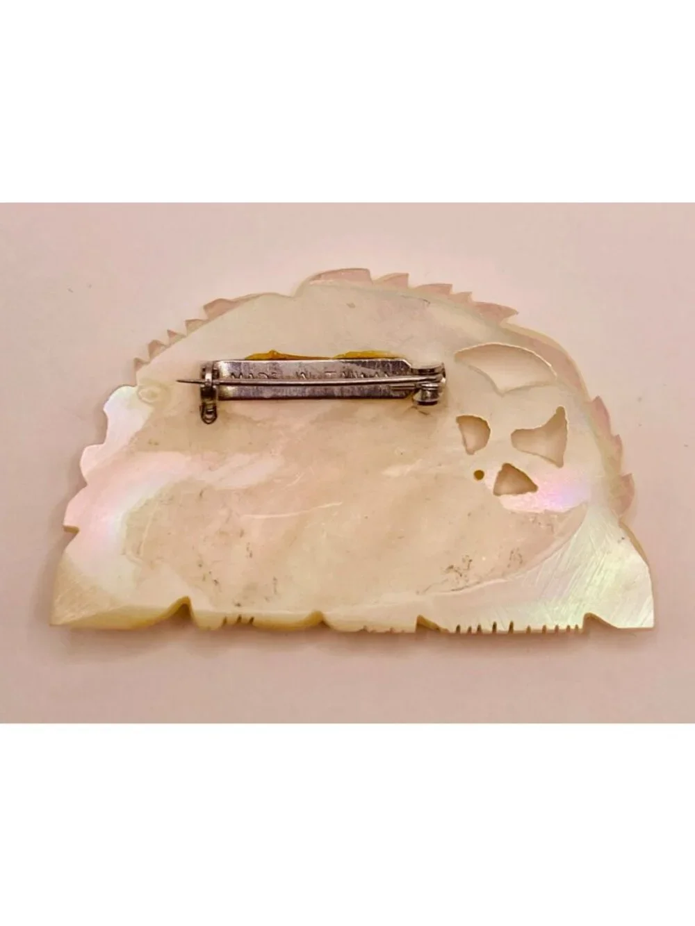 Vintage Taiwan 1970's Carved Mother Of Pearl Floral Rose Brooch Pin -34B